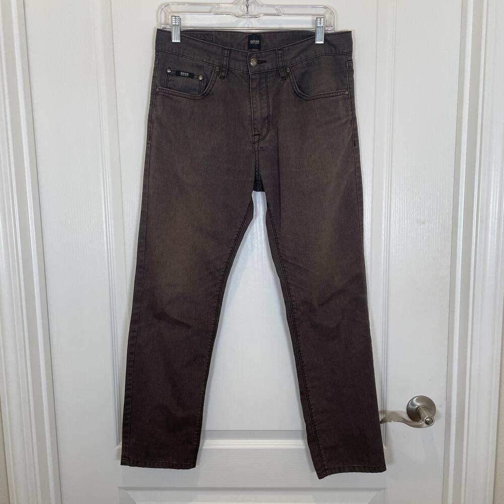 Boss Hugo Boss Straight Leg Jeans Cotton Flannel Micro Stripe Brown 32 W 27 L